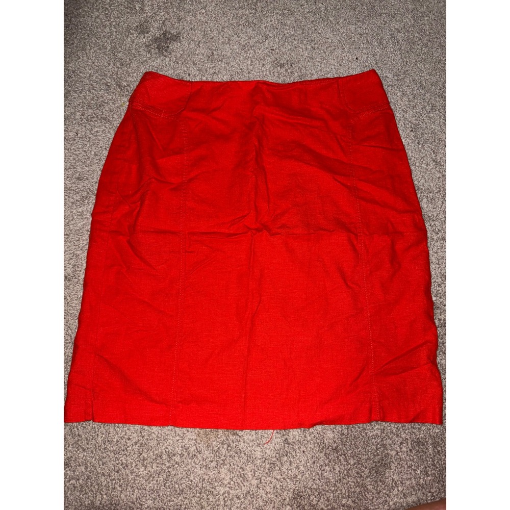 New York & Company Orange Red Linen Blend Stretch Pencil Skirt Size 8